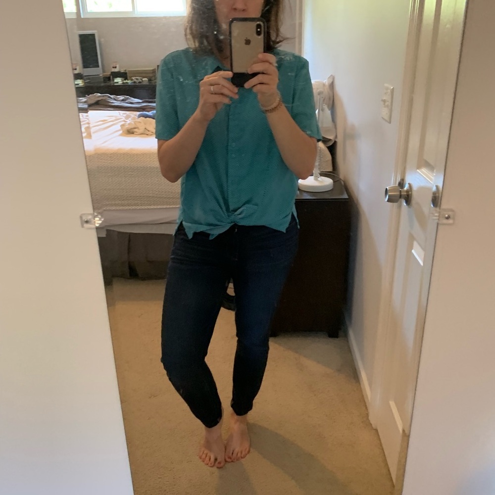 VINTAGE short sleeve blue button up shirt